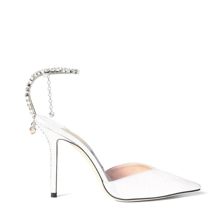2023 Colorful Rhinestone Chain 34-43 Lady Sandals Summer Party Wedding Bridal High Heels 7cm/10cm Open Toe Brand Women's Shoes