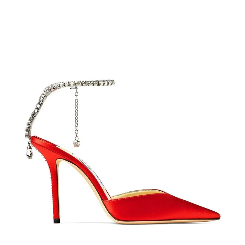2023 Colorful Rhinestone Chain 34-43 Lady Sandals Summer Party Wedding Bridal High Heels 7cm/10cm Open Toe Brand Women's Shoes