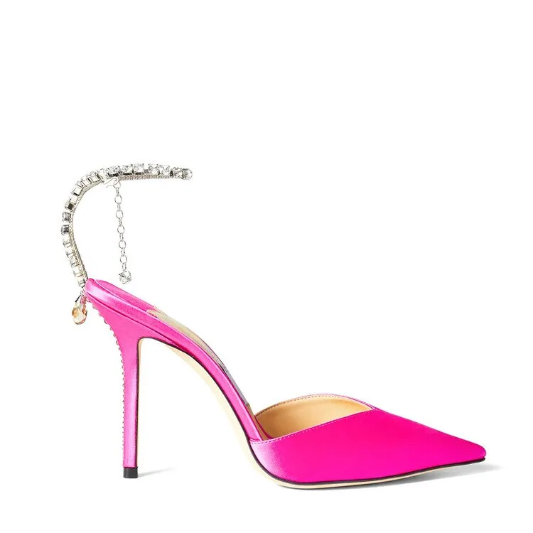 2023 Colorful Rhinestone Chain 34-43 Lady Sandals Summer Party Wedding Bridal High Heels 7cm/10cm Open Toe Brand Women's Shoes