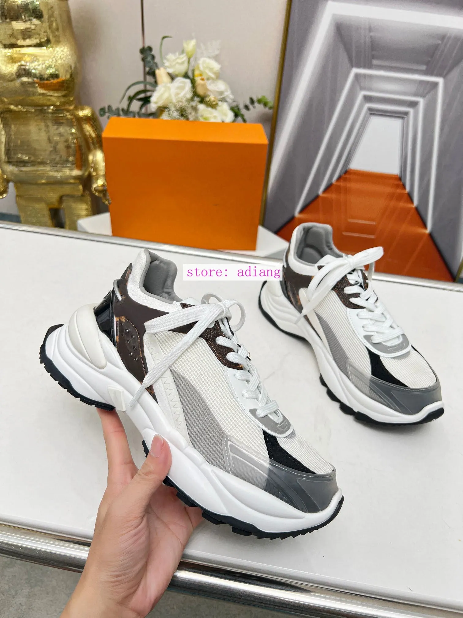 35-41 mesh & leather patchwork lace up casual shoes flats women 2023 high quality