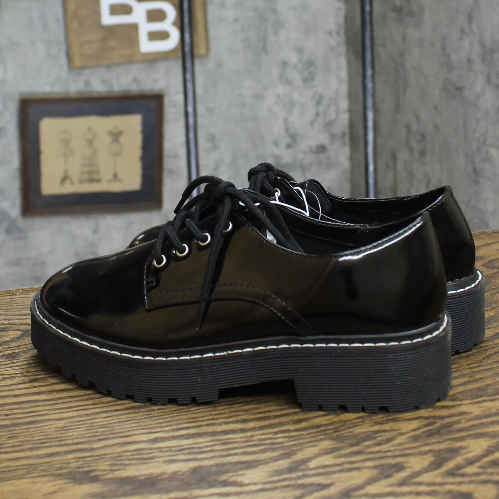 A New Day Womens Lace Up Faith Flats 87930730 Black 6.5M