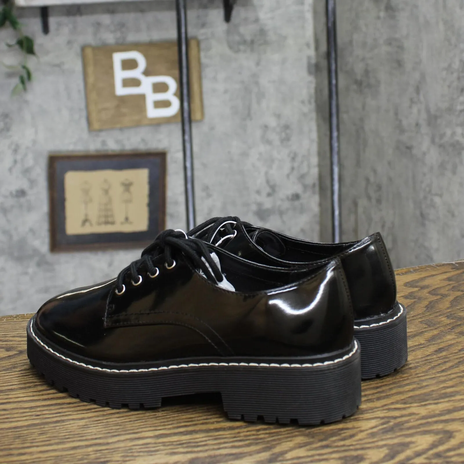 A New Day Womens Lace Up Faith Flats 87930730 Black 6.5M