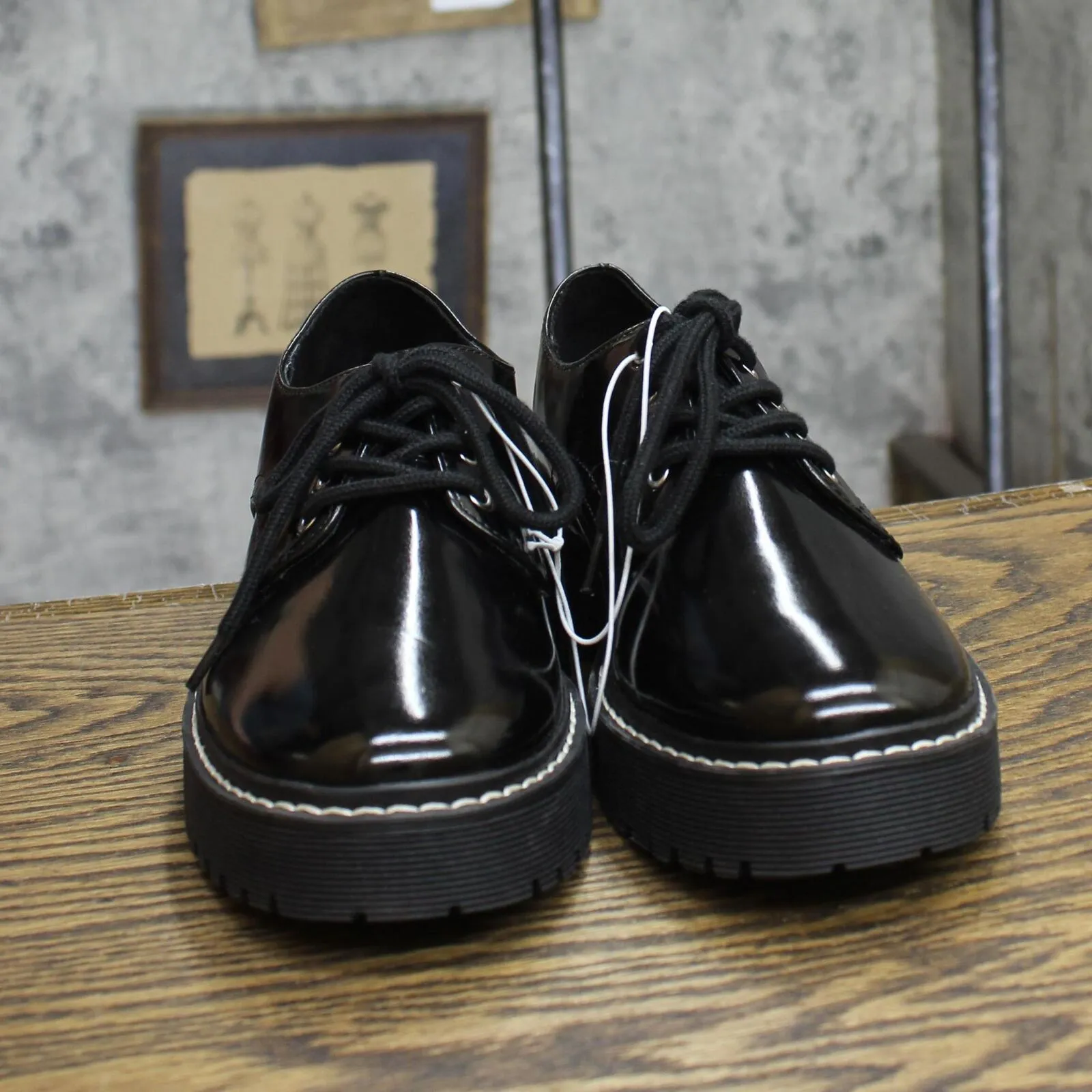 A New Day Womens Lace Up Faith Flats 87930730 Black 6.5M