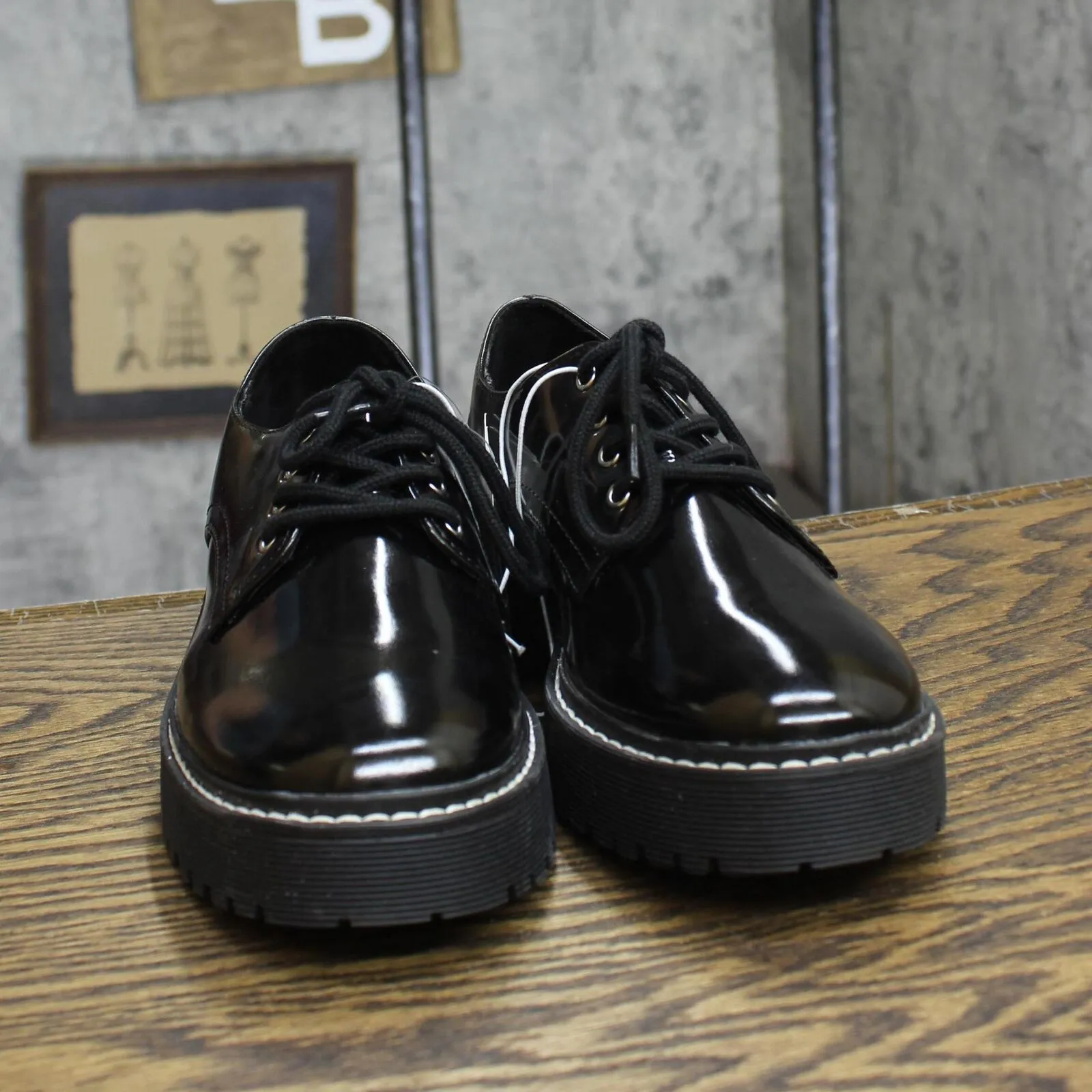 A New Day Womens Lace Up Faith Flats 87930730 Black 6.5M