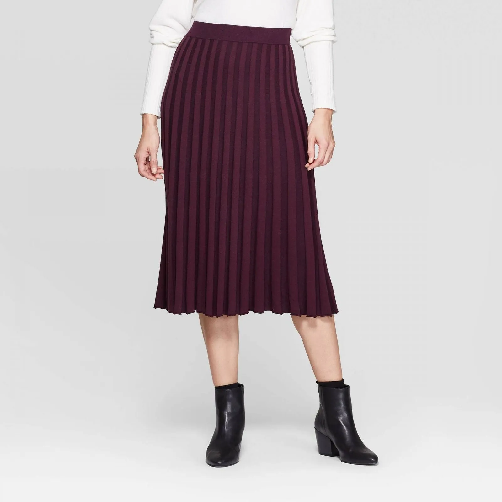 A New Day Women's Mid Rise Pleated Midi Sweater Skirt Purple XS