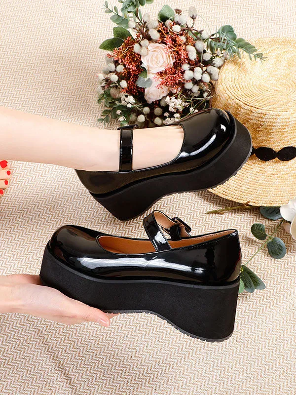 Academic Lolita Footwear Black Round Toe PU Leather Daily Casual Lolita Pumps