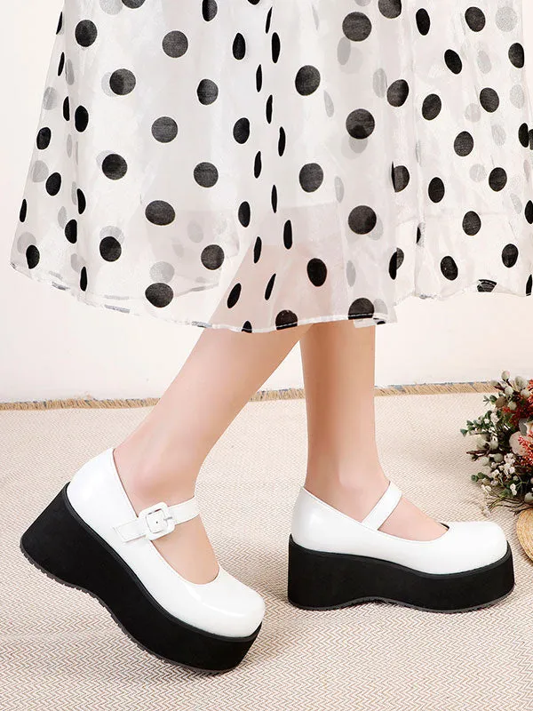 Academic Lolita Footwear Black Round Toe PU Leather Daily Casual Lolita Pumps