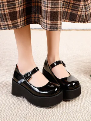 Academic Lolita Footwear Black Round Toe PU Leather Daily Casual Lolita Pumps