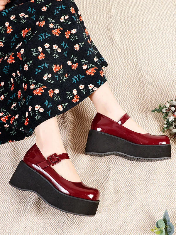 Academic Lolita Footwear Black Round Toe PU Leather Daily Casual Lolita Pumps