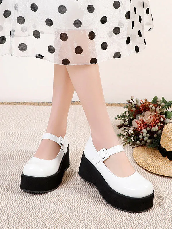 Academic Lolita Footwear Black Round Toe PU Leather Daily Casual Lolita Pumps