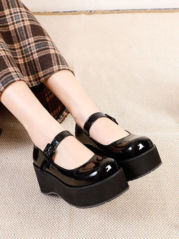Academic Lolita Footwear Black Round Toe PU Leather Daily Casual Lolita Pumps