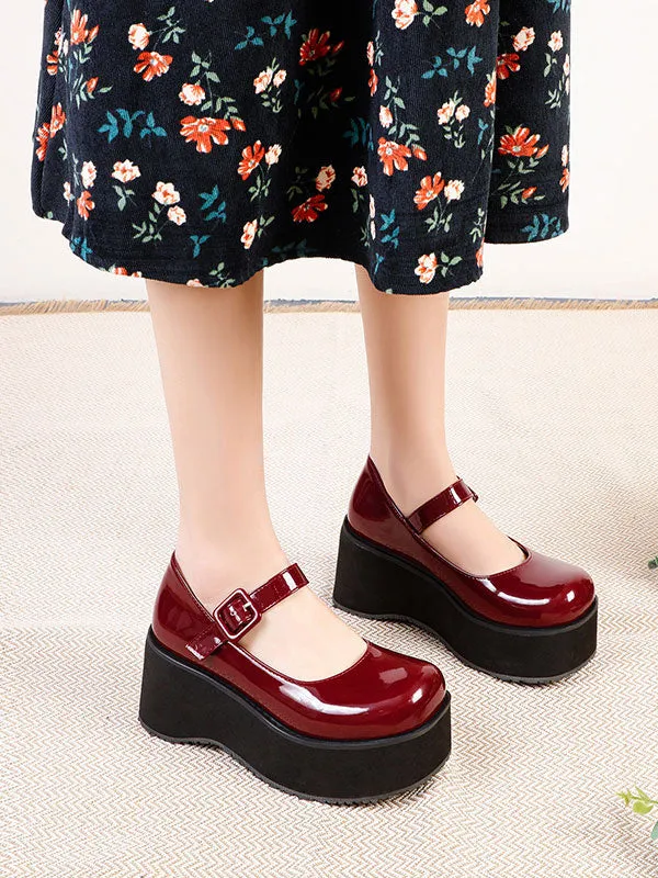 Academic Lolita Footwear Black Round Toe PU Leather Daily Casual Lolita Pumps