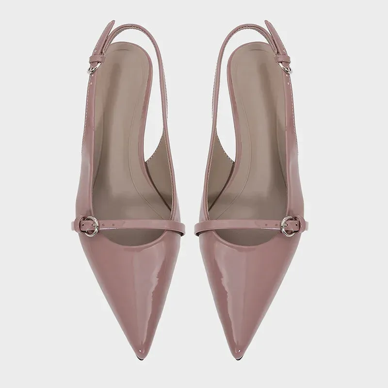 ADVBRIDGE  -  Kitten Heel Patent Leather Back Strap Mules Sandals Women Sexy Pointed Toe Purple Women Pumps Summer Elegant Party Office Shoes