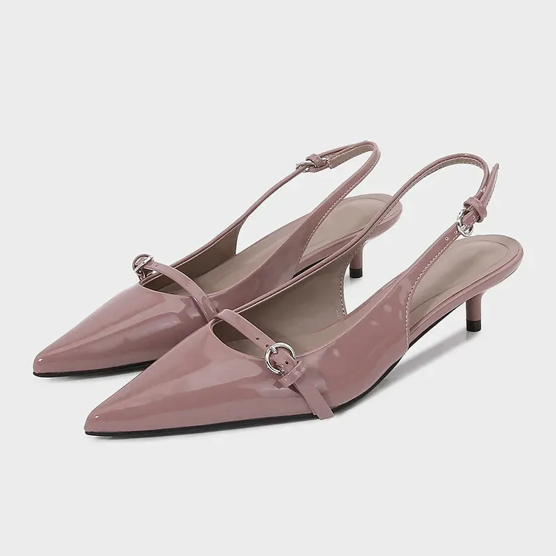 ADVBRIDGE  -  Kitten Heel Patent Leather Back Strap Mules Sandals Women Sexy Pointed Toe Purple Women Pumps Summer Elegant Party Office Shoes