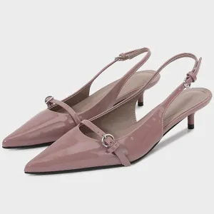 ADVBRIDGE  -  Kitten Heel Patent Leather Back Strap Mules Sandals Women Sexy Pointed Toe Purple Women Pumps Summer Elegant Party Office Shoes