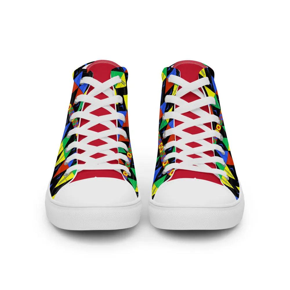 African Tribal Print Men’s High Top Canvas Shoes - South Africa - Red
