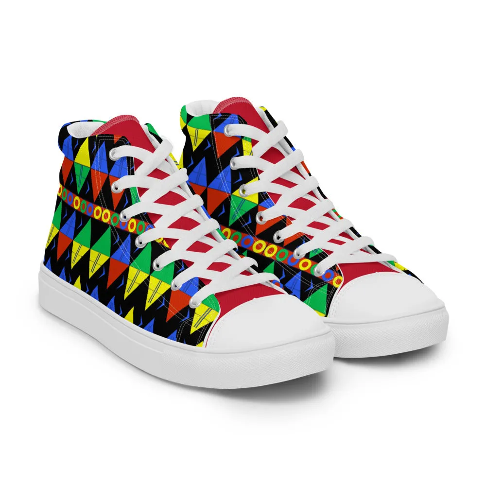 African Tribal Print Men’s High Top Canvas Shoes - South Africa - Red