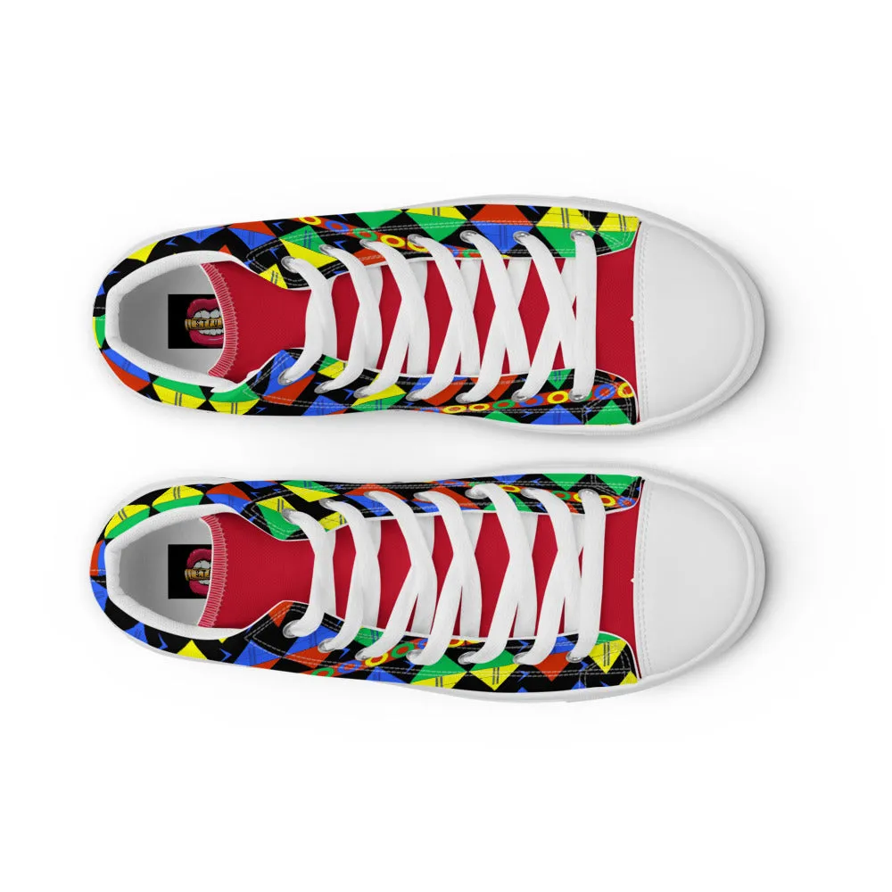 African Tribal Print Men’s High Top Canvas Shoes - South Africa - Red
