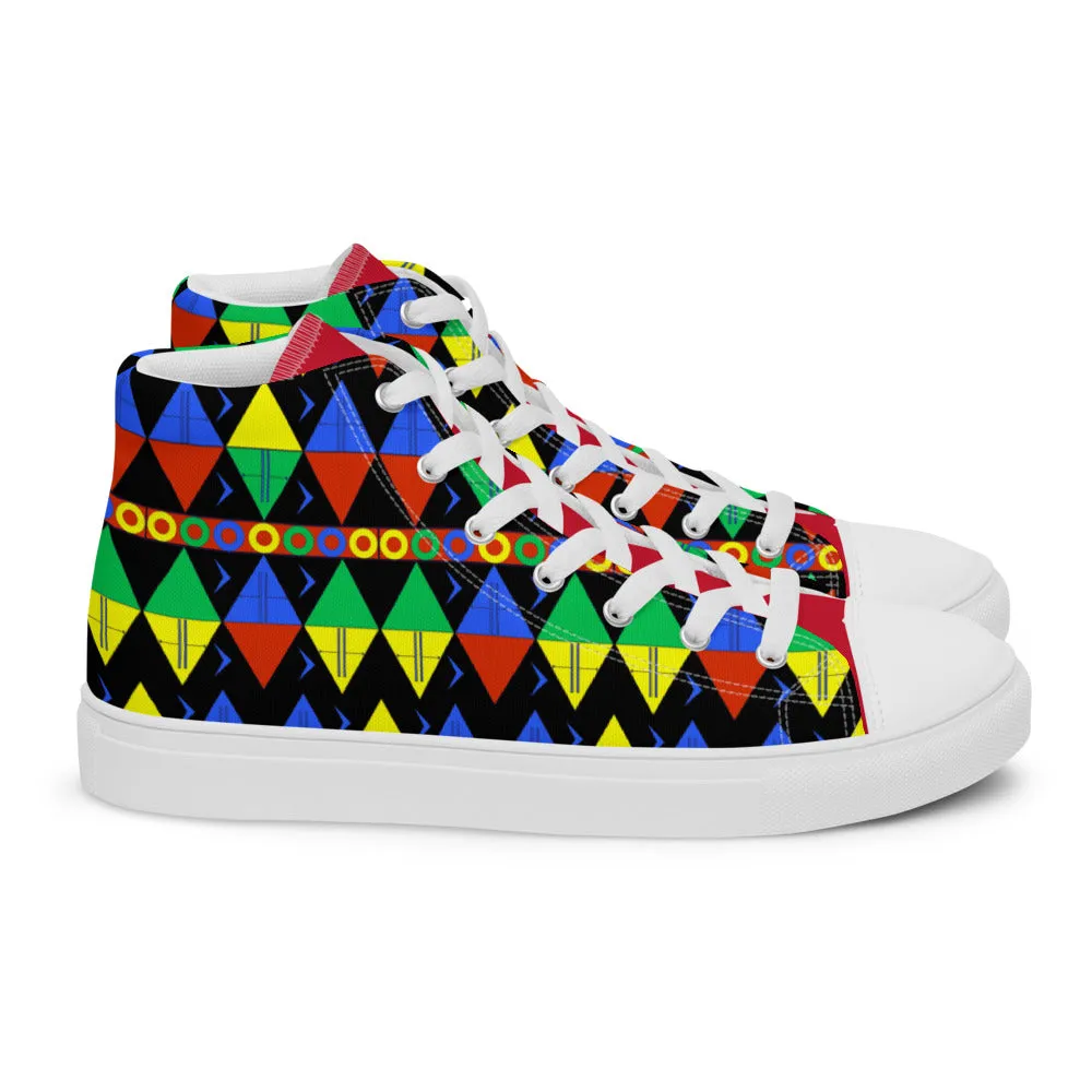 African Tribal Print Men’s High Top Canvas Shoes - South Africa - Red