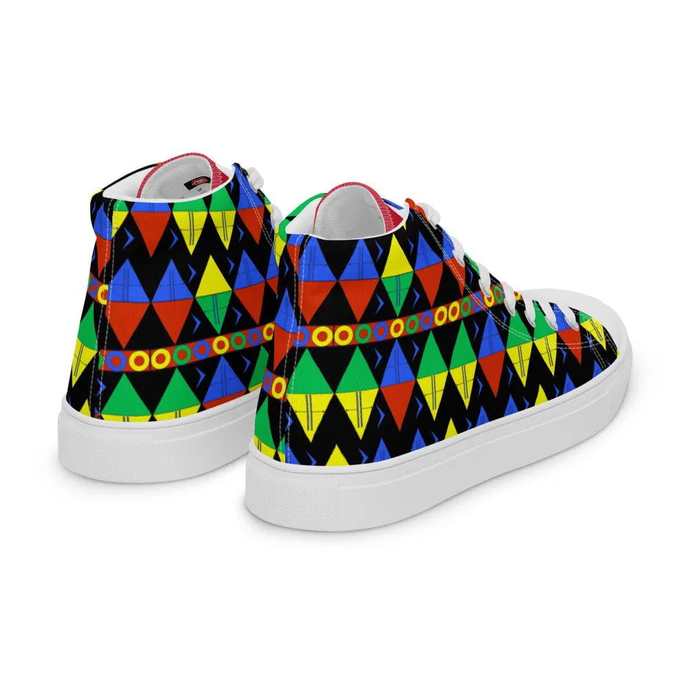 African Tribal Print Men’s High Top Canvas Shoes - South Africa - Red