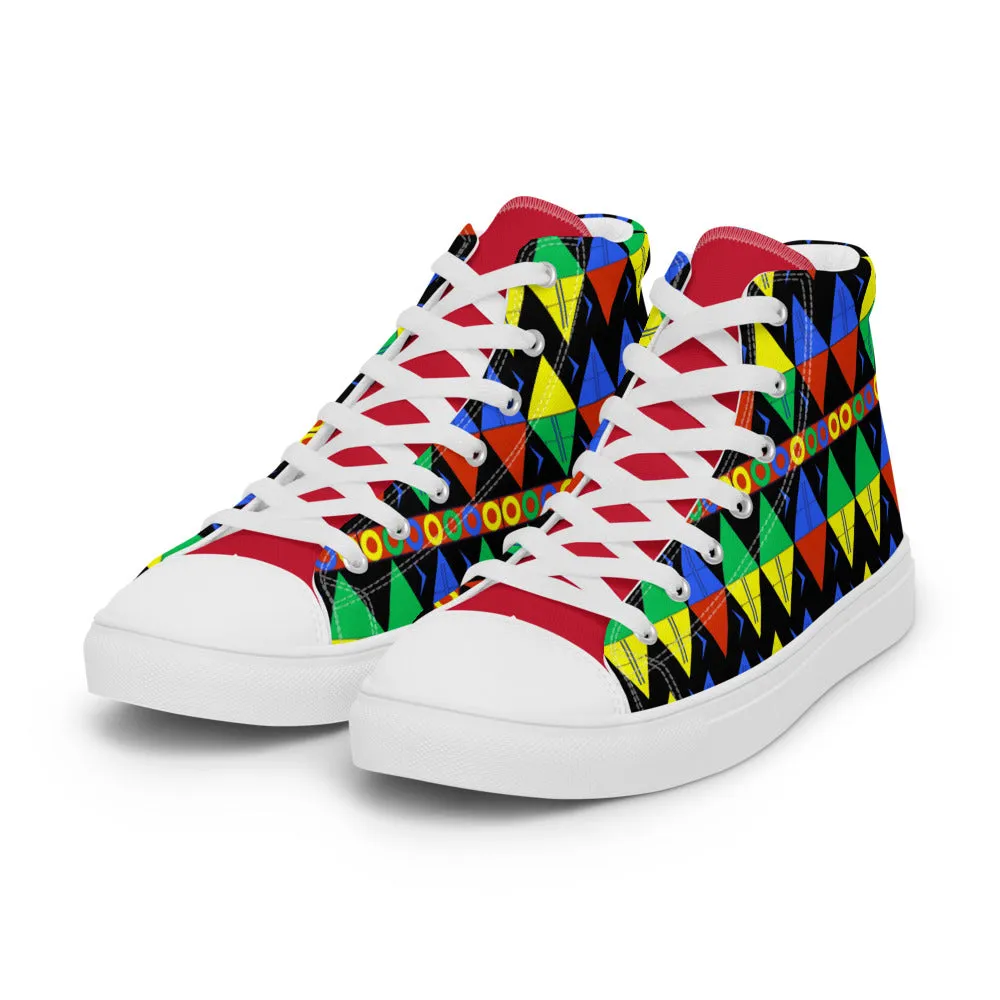 African Tribal Print Men’s High Top Canvas Shoes - South Africa - Red