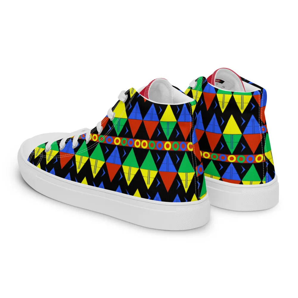 African Tribal Print Men’s High Top Canvas Shoes - South Africa - Red