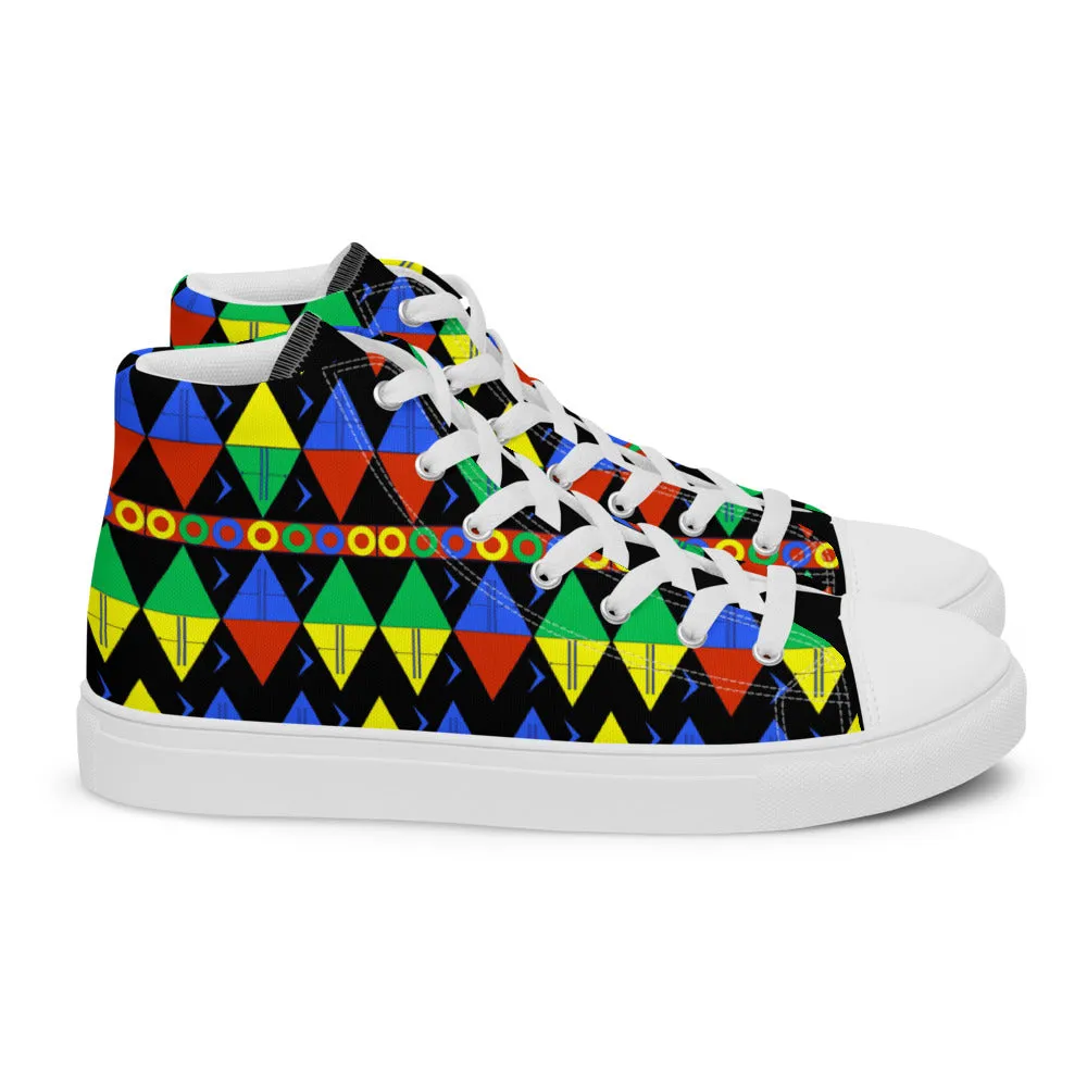 African Tribal Print Women’s High Top Canvas Shoes - South Africa - Black
