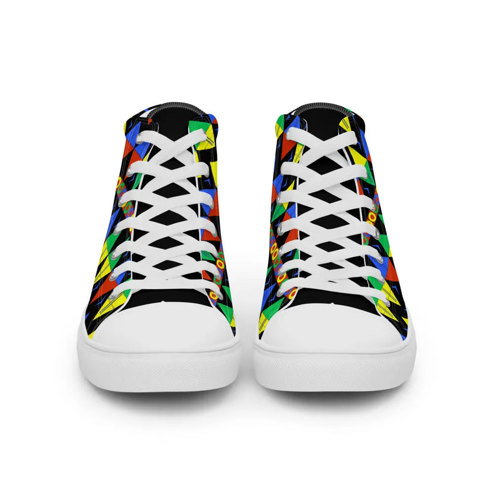 African Tribal Print Women’s High Top Canvas Shoes - South Africa - Black