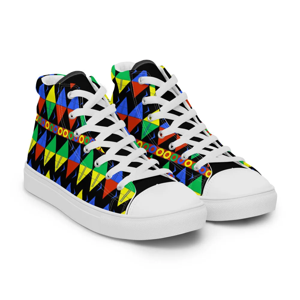 African Tribal Print Women’s High Top Canvas Shoes - South Africa - Black