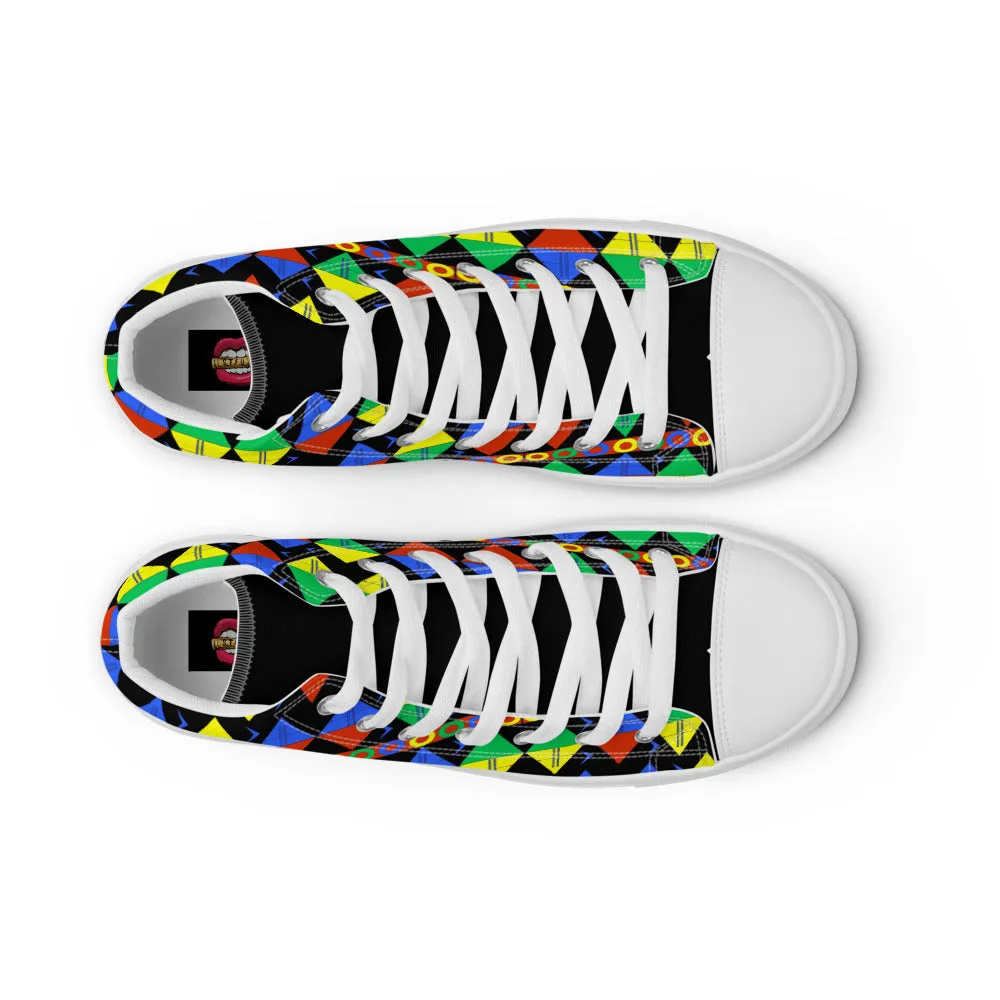 African Tribal Print Women’s High Top Canvas Shoes - South Africa - Black
