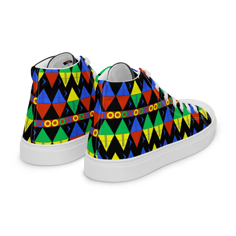 African Tribal Print Women’s High Top Canvas Shoes - South Africa - Black