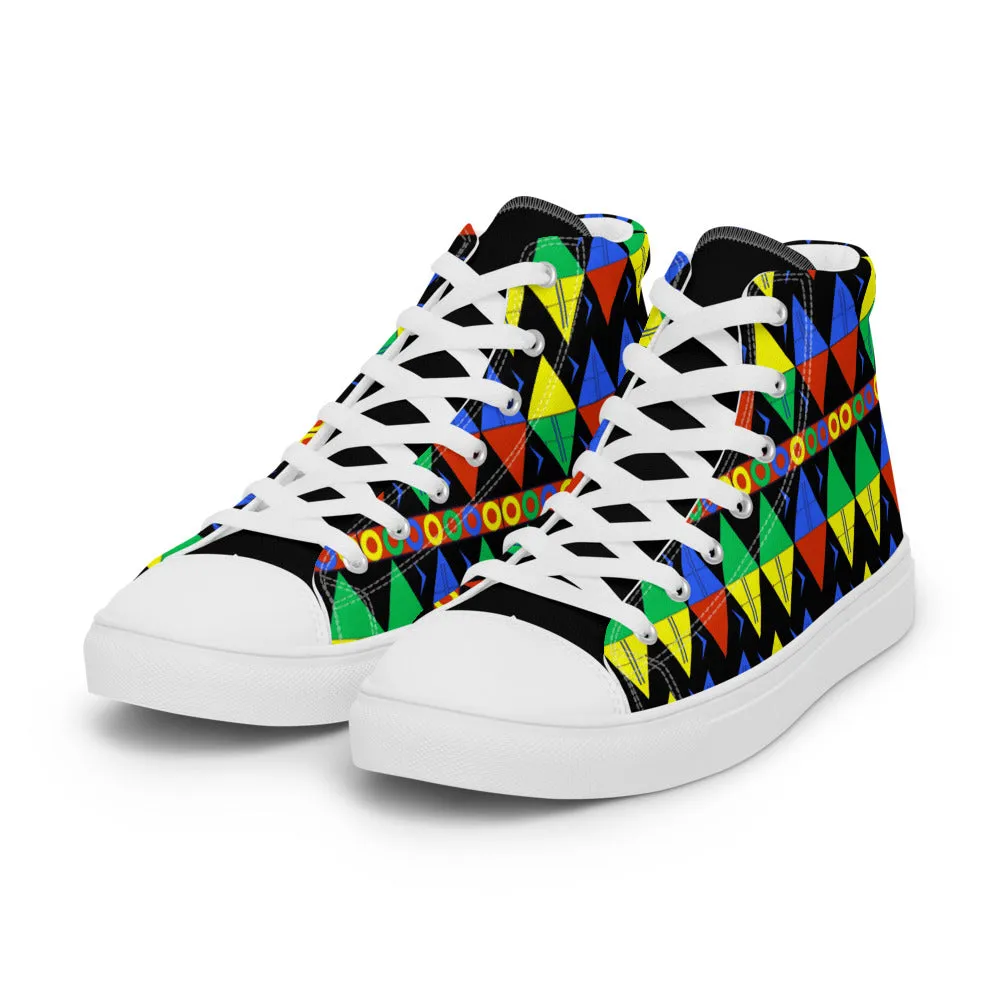 African Tribal Print Women’s High Top Canvas Shoes - South Africa - Black