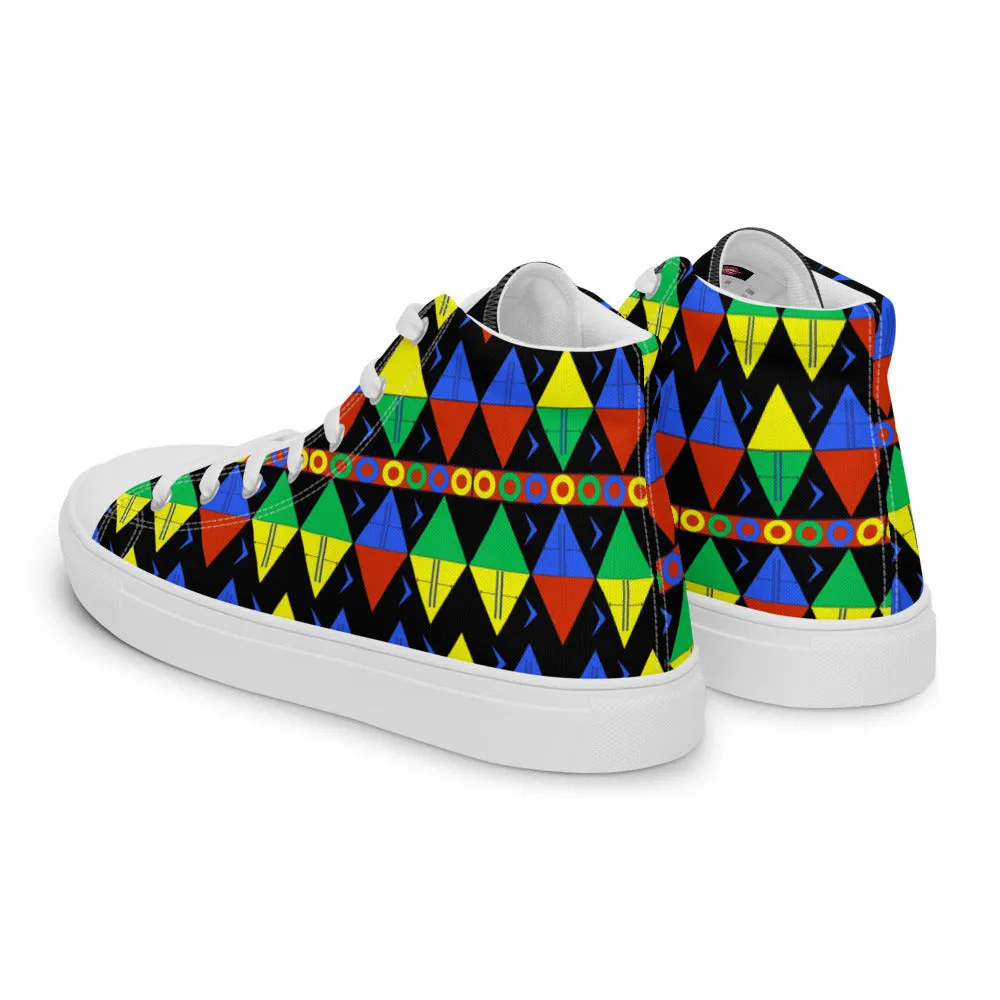 African Tribal Print Women’s High Top Canvas Shoes - South Africa - Black