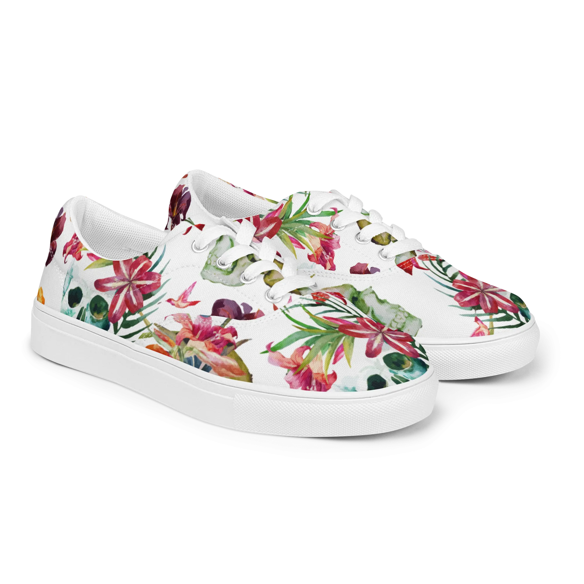 Aloha Tribe Skulls Womens White Canvas Shoes