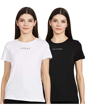 Amazon Brand - Eden & Ivy Women's Regular Work Utility T-Shirt (Pack of 2) (PAG101B_White & Black2 XXL)