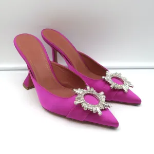 Amina Muaddi Begum Crystal-Embellished Mules Magenta Satin Size 39