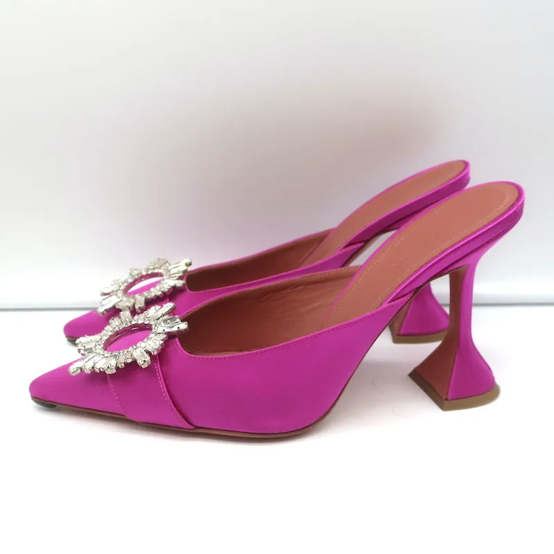 Amina Muaddi Begum Crystal-Embellished Mules Magenta Satin Size 39
