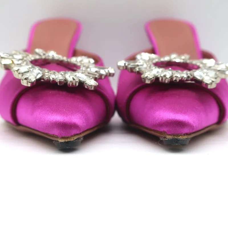 Amina Muaddi Begum Crystal-Embellished Mules Magenta Satin Size 39
