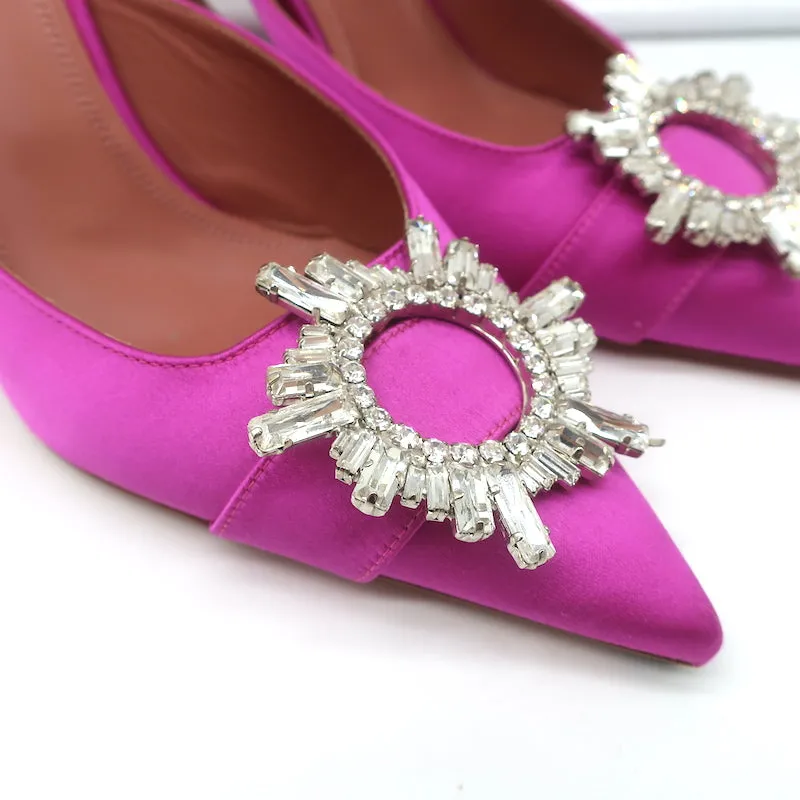 Amina Muaddi Begum Crystal-Embellished Mules Magenta Satin Size 39