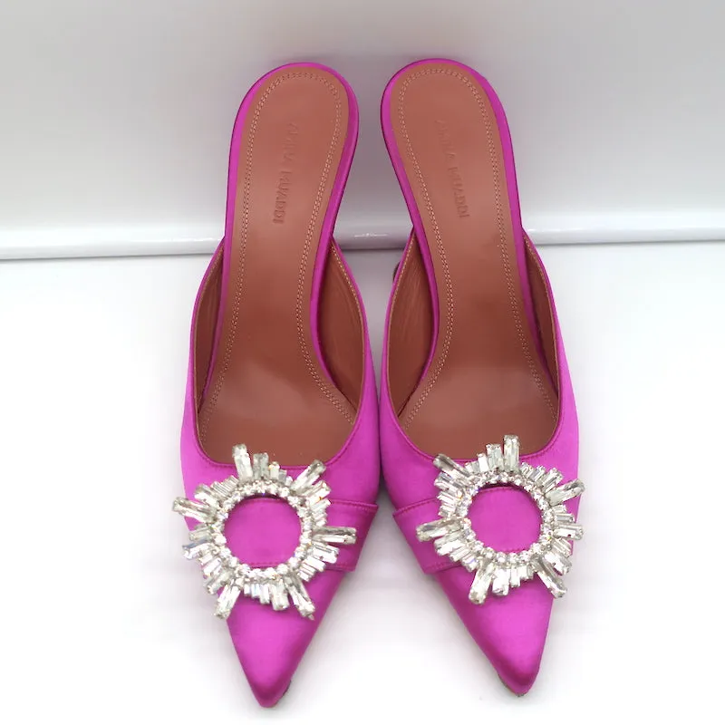 Amina Muaddi Begum Crystal-Embellished Mules Magenta Satin Size 39