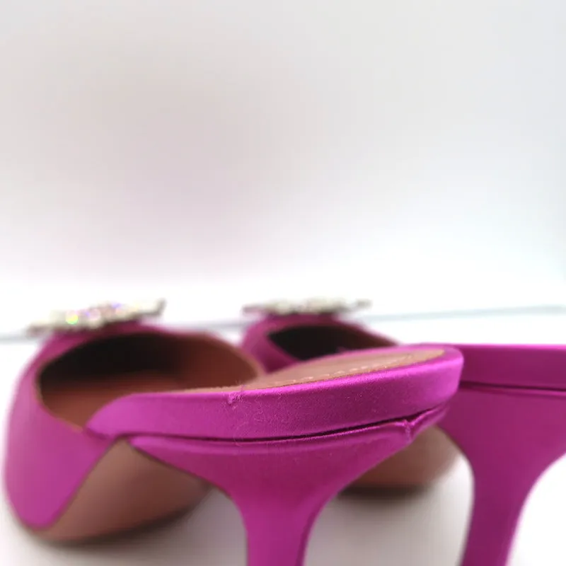 Amina Muaddi Begum Crystal-Embellished Mules Magenta Satin Size 39