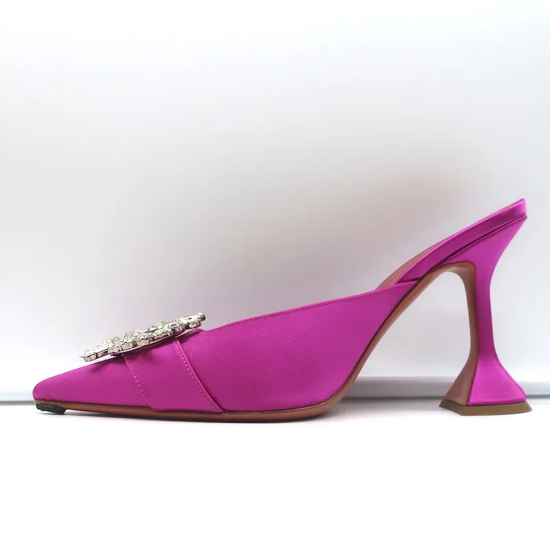Amina Muaddi Begum Crystal-Embellished Mules Magenta Satin Size 39