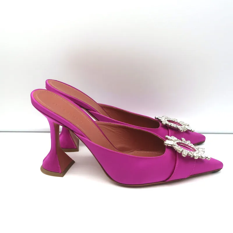 Amina Muaddi Begum Crystal-Embellished Mules Magenta Satin Size 39