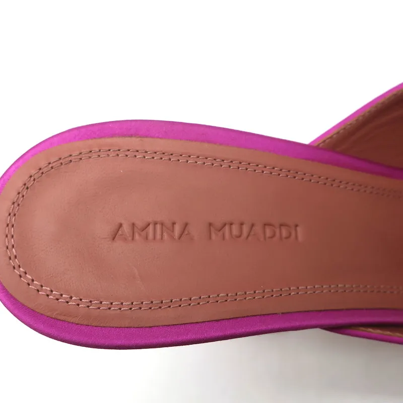 Amina Muaddi Begum Crystal-Embellished Mules Magenta Satin Size 39
