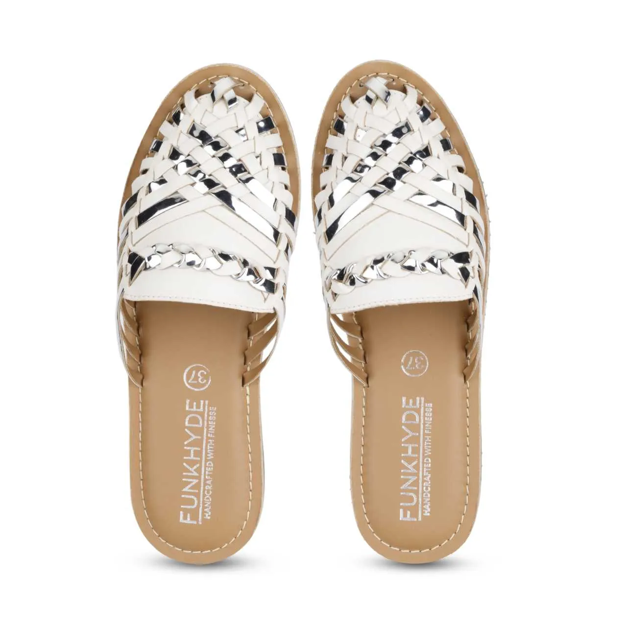 Amurra White Silver Huarache Mules