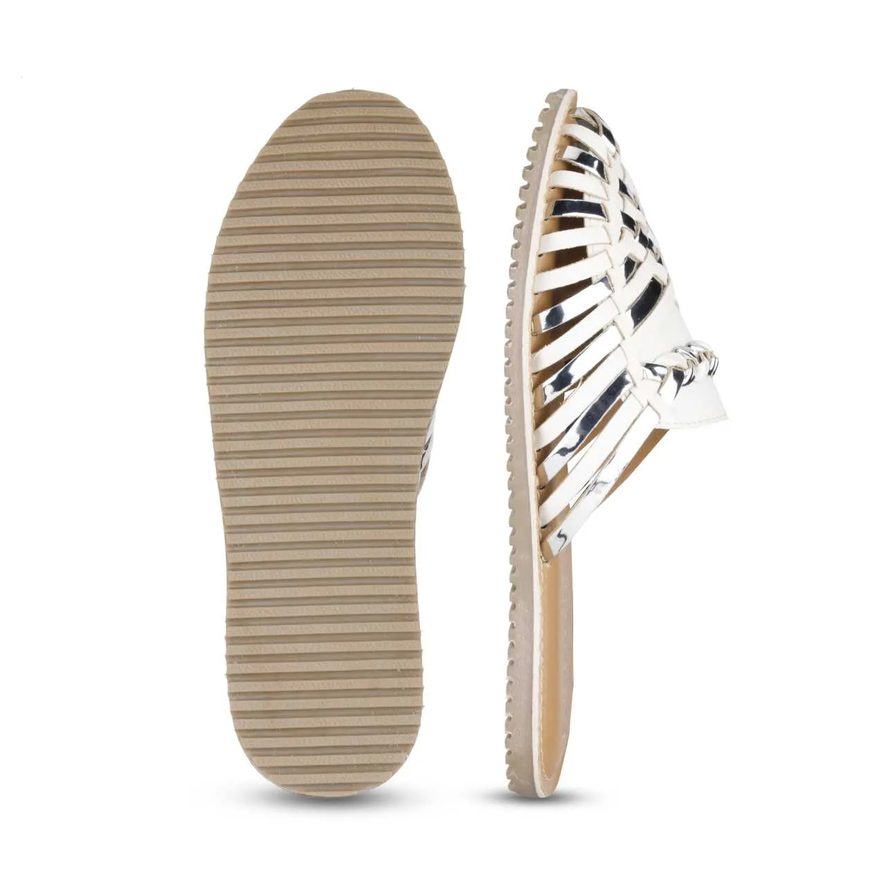 Amurra White Silver Huarache Mules