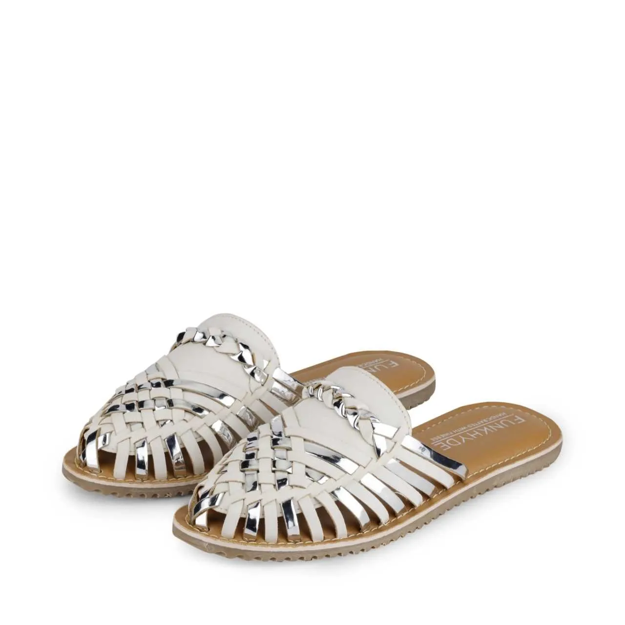 Amurra White Silver Huarache Mules