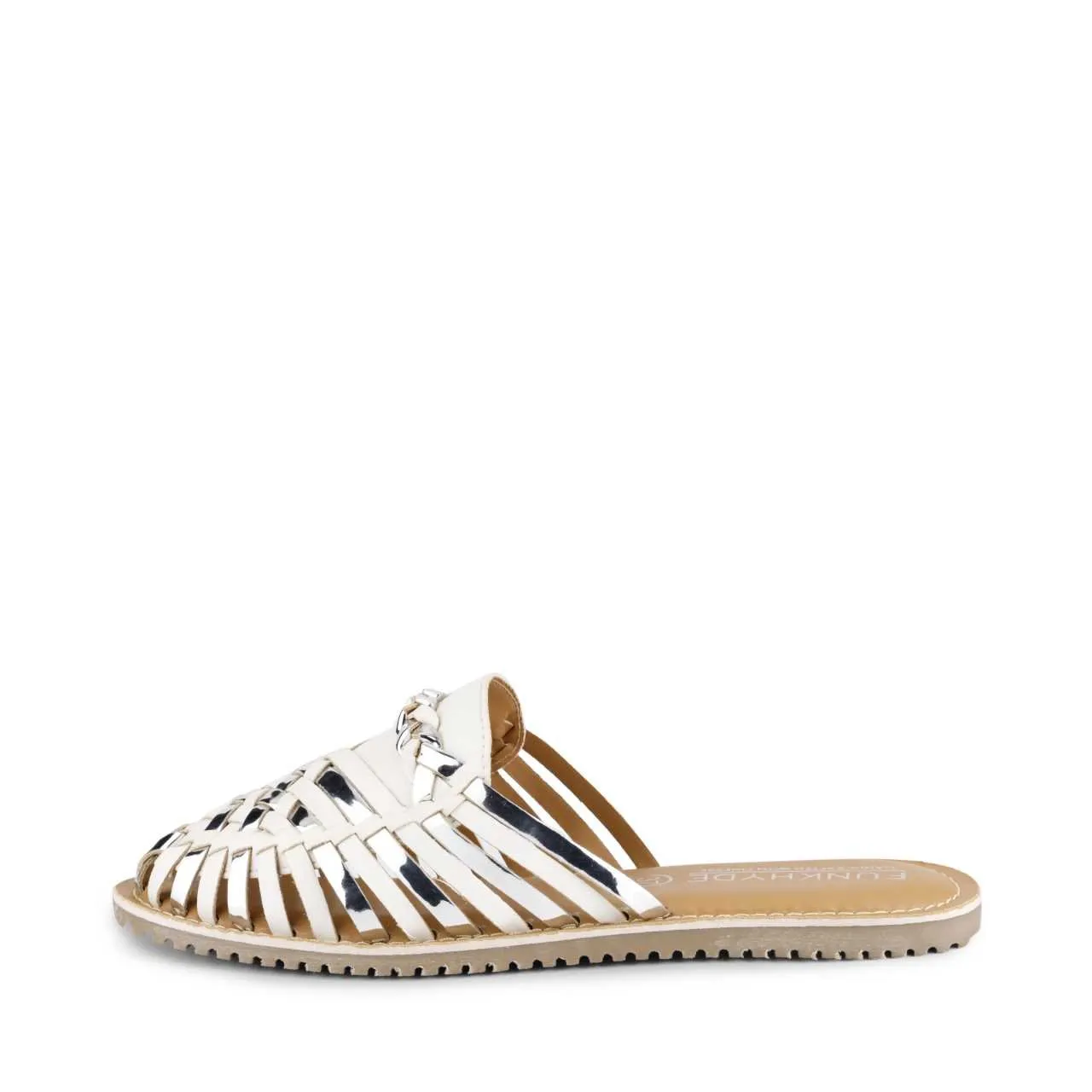 Amurra White Silver Huarache Mules
