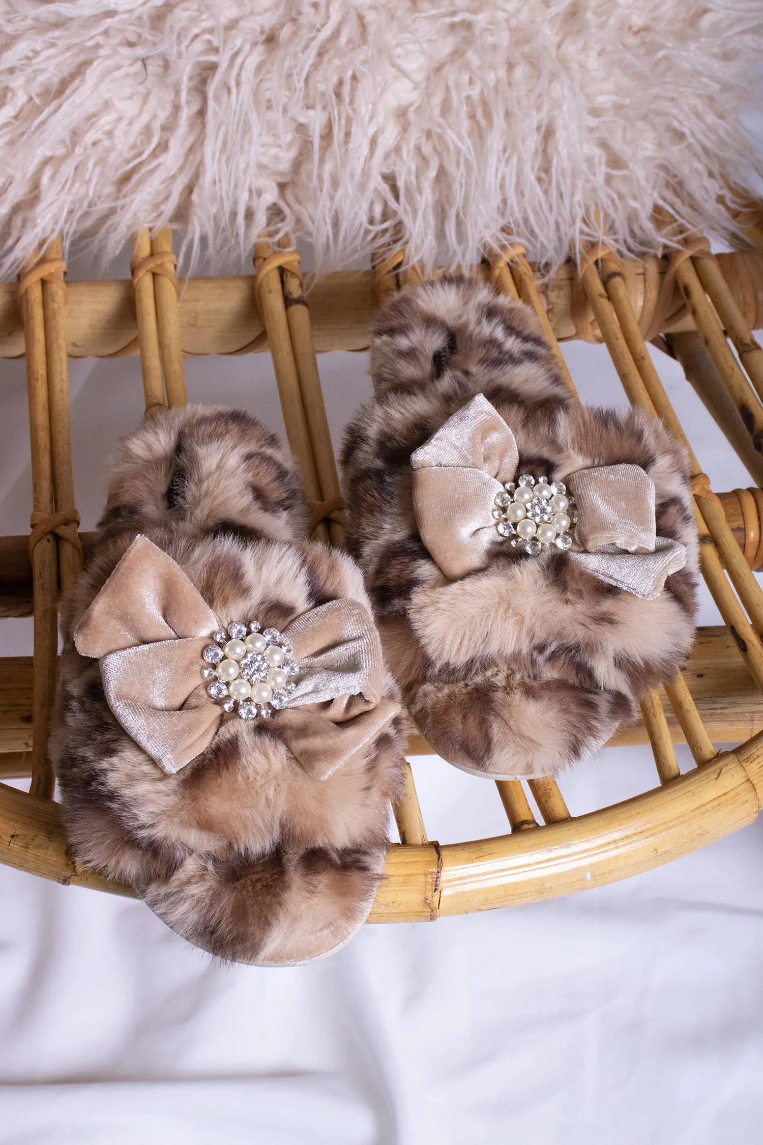 Anya Embellished Slider Slippers in Leopard Print: Leopard / L = UK 6-7 / EU 40-41 / US 8-9
