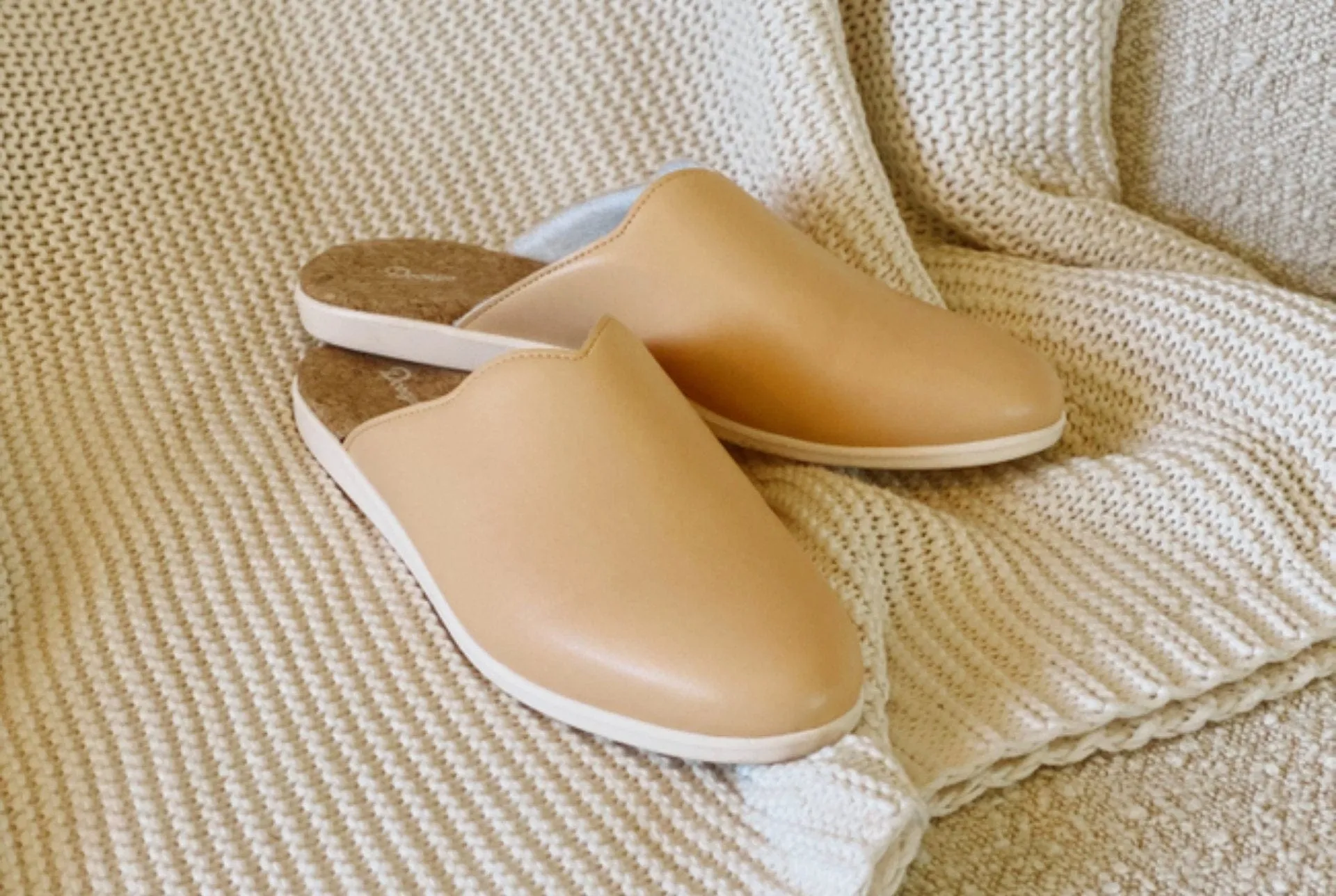 Apple Leather Vegan House Mules | Honey Beige